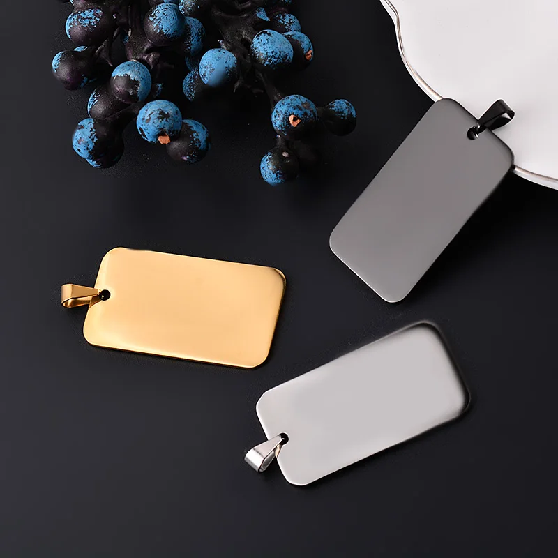 10pcs Wholesale Rectangle Stainless Steel Army ID Blank Dog Tags Pendant Necklace Jewelry Findings Hypollergenic 28x50mm