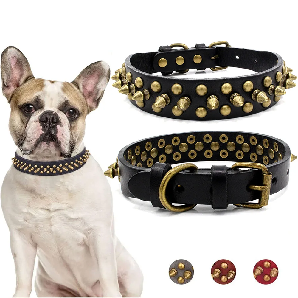 Spiked Dog Collar Mushroom Rivet PU Leather Dog Collars Adjustable Spike Studded Pet Collar for Pitbull Mastiff Husky Rottweiler