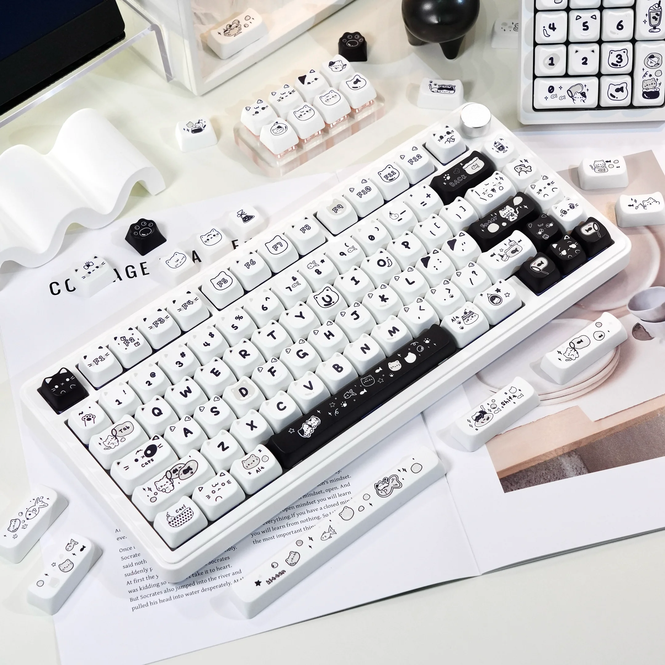 Cute Meow PBT Keycap Set Cat Head 140 Keys MAO Profile Sublimation-Printed MX Switch Keyboard Keycaps Keyboards Accessories