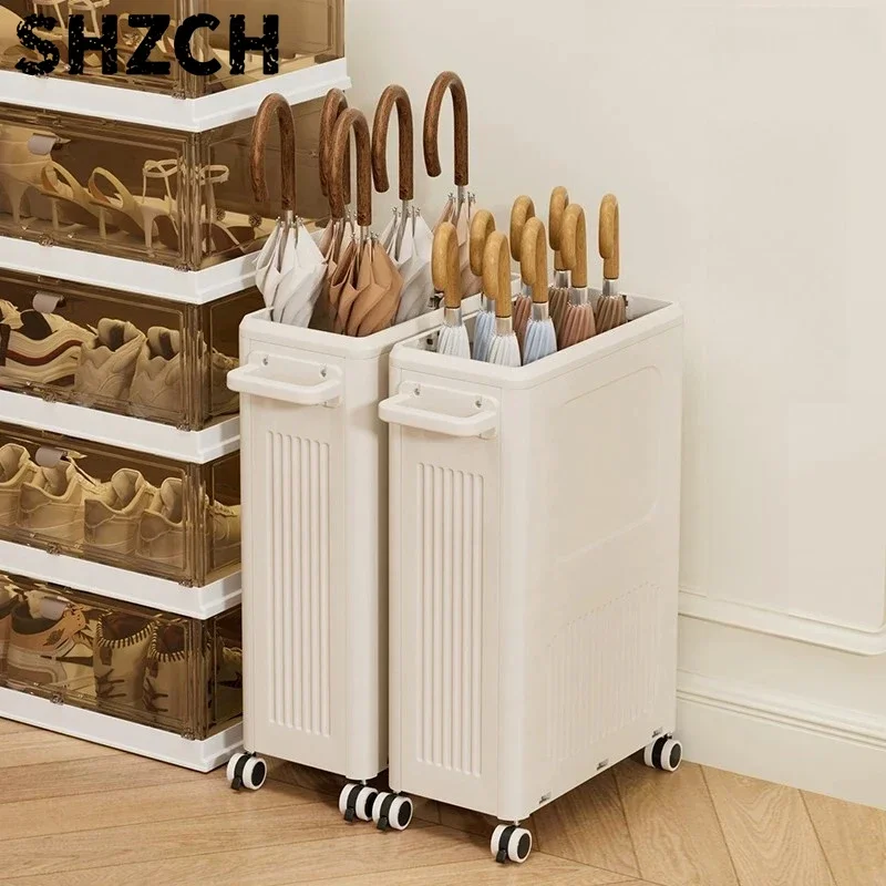 Compact Entryway Plastic Umbrella Stand Home Doorway Long Handle Rain Storage Bucket Gear Rack - Organizer for Home