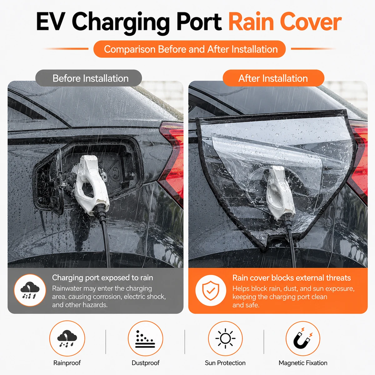 Yitong EV Charging Port Rain Cover 1PC Magnetic Waterproof Dustproof Protector for Outdoor Electric Car Charger Inlet Guar