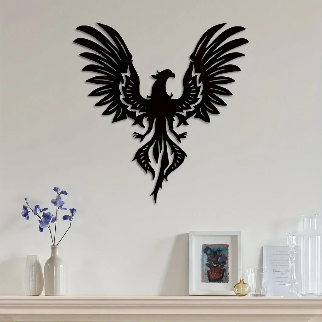 Handwerk 1 Stuk Metaal Phoenix Muur Decor Phoenix Muur Hangende Kunst Zwart Ijzeren Sculptuur Seculiere Vogel Moderne Wanddecoraties Keuken