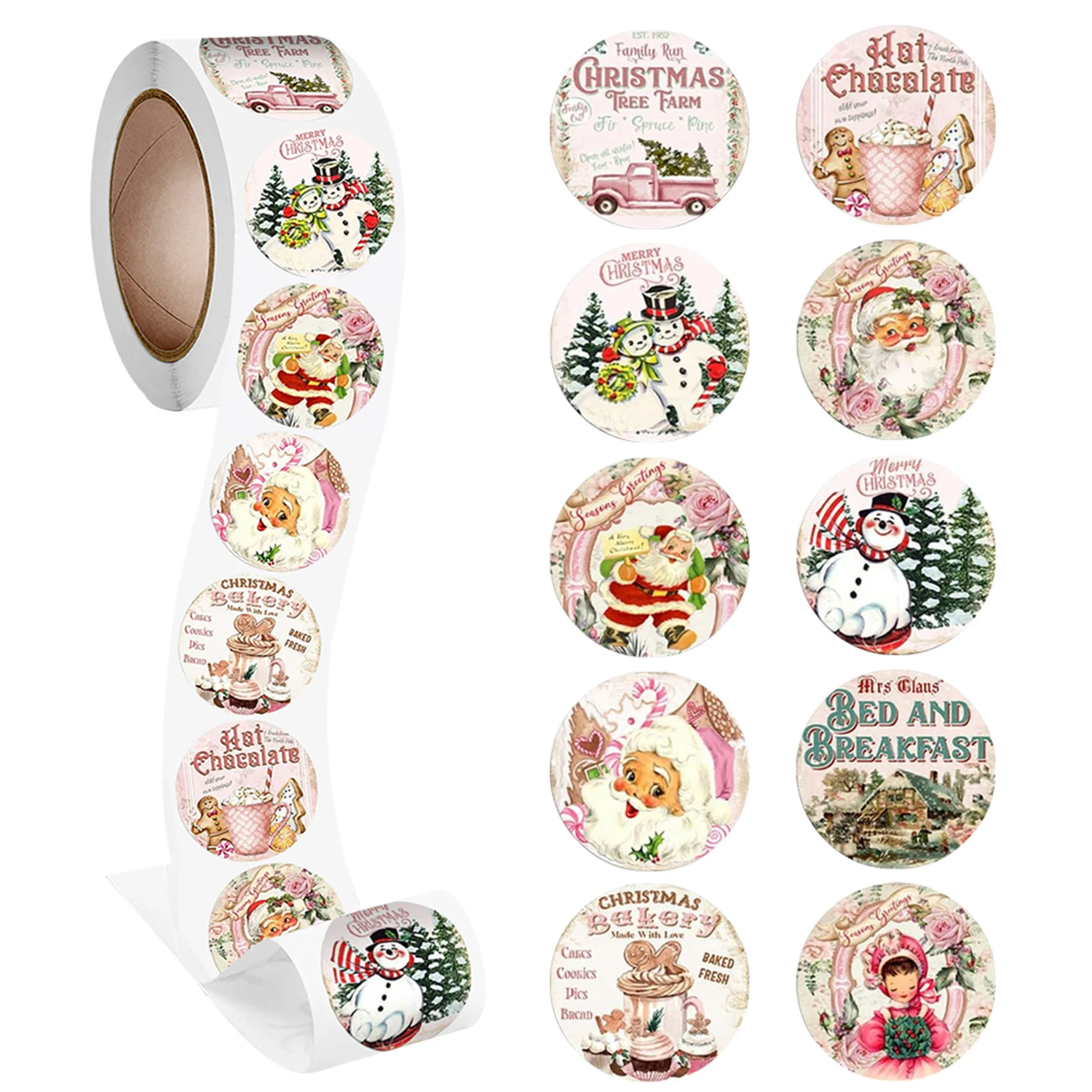 

500pcs/roll Merry Christmas Stickers Round Christmas Tags Stickers for kids Gift Baking Package Envelope Stationery Decor 1 inch