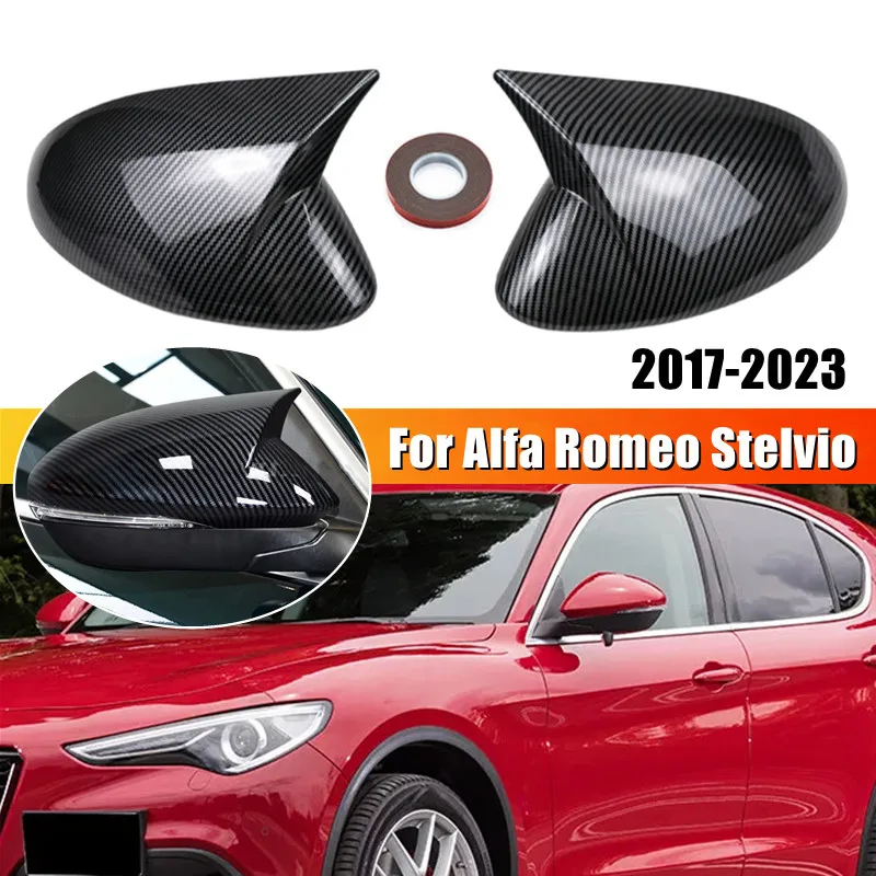 For Alfa Romeo Stelvio 2017 2018 2019 2020 2021 2022 2023 Car Rearview Side Mirror Cover Wing Cap Exterior Door Shell Trim