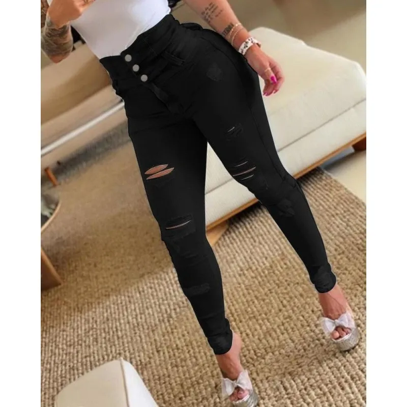 2025 New Pencil Pants Jeans Women Pencil Pants Bodycon High Waist Casual Long Pant Sheath Denim Trousers Tie Y2k Trouser Spring