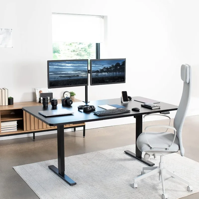 Electric Standing Desk Workstation Memory Controller Height Adjustment Black Top Black Frame Providing Comfortable Viewing Angle