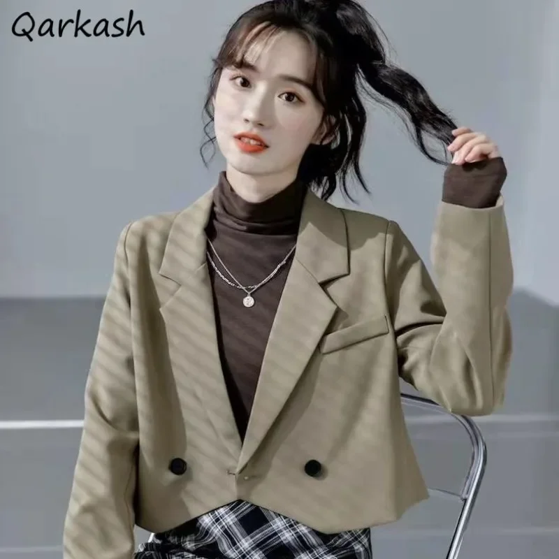 

Crop Blazers Women Baggy Notched Office Lady Sweet New Temper Harajuku Korean Fashion Clothing Vintage Overcoats Double Breasted