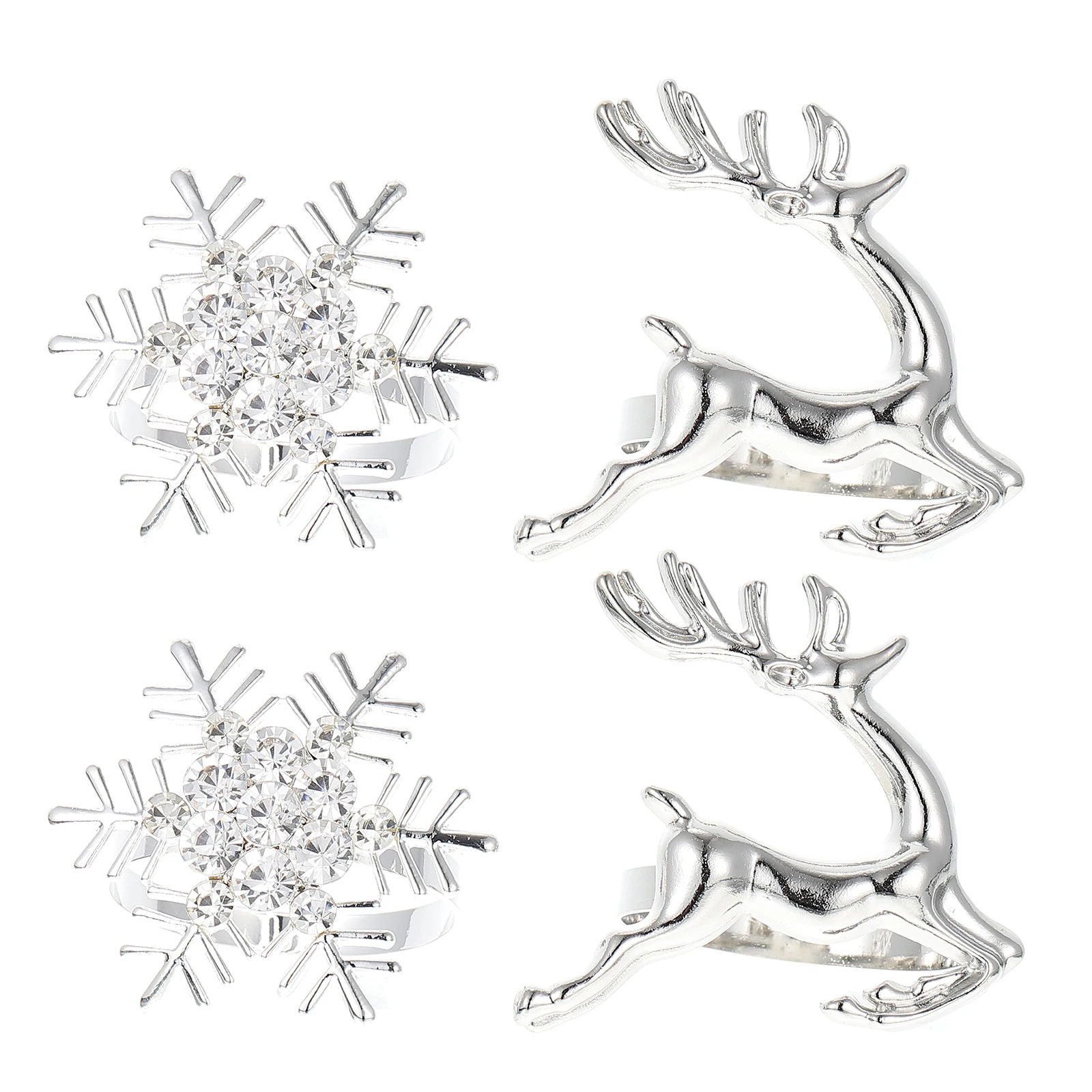

4pcs Snowflake Elk Napkin Rings Christmas Dining Table Decor Stainless Steel Xmas Buckles Accessories Holiday Party Decoration