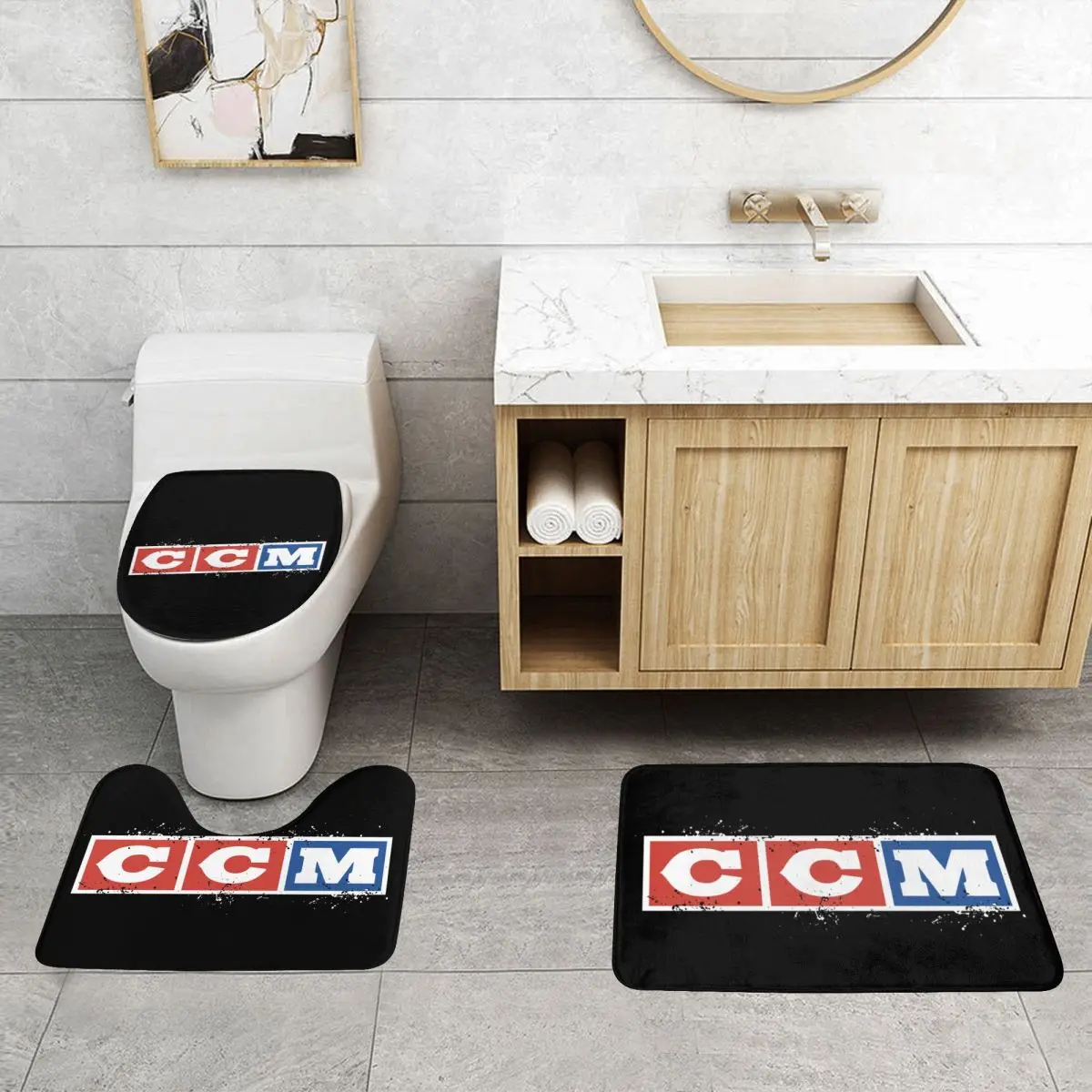 Custom CCM Canada Logo Hockey Bathroom Rugs Sets Non-Slip Absorbent 3 Piece Bath Toilet Rugs Mats