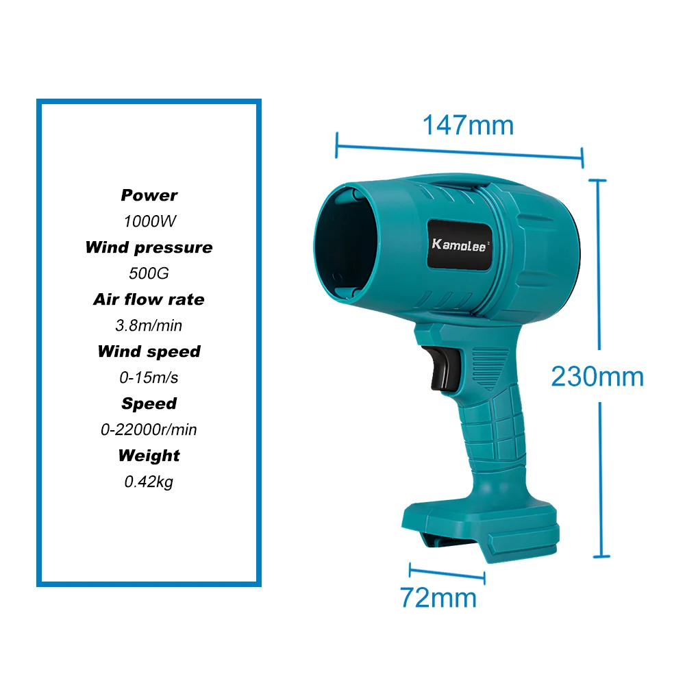 Imagem -02 - Kamolee 200m s Turbo Jet Fan 2000w Ventilador de ar Elétrico sem Fio Violento Ferramenta Elétrica Portátil para Makita 18v Bateria