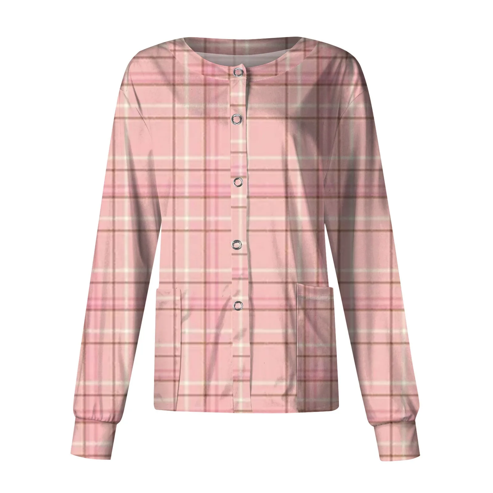 Uniforme da infermiera stampata da donna Scrub a maniche lunghe Top O Collo monopetto Divise da lavoro per salone di bellezza Camicia superiore chirurgica per medici