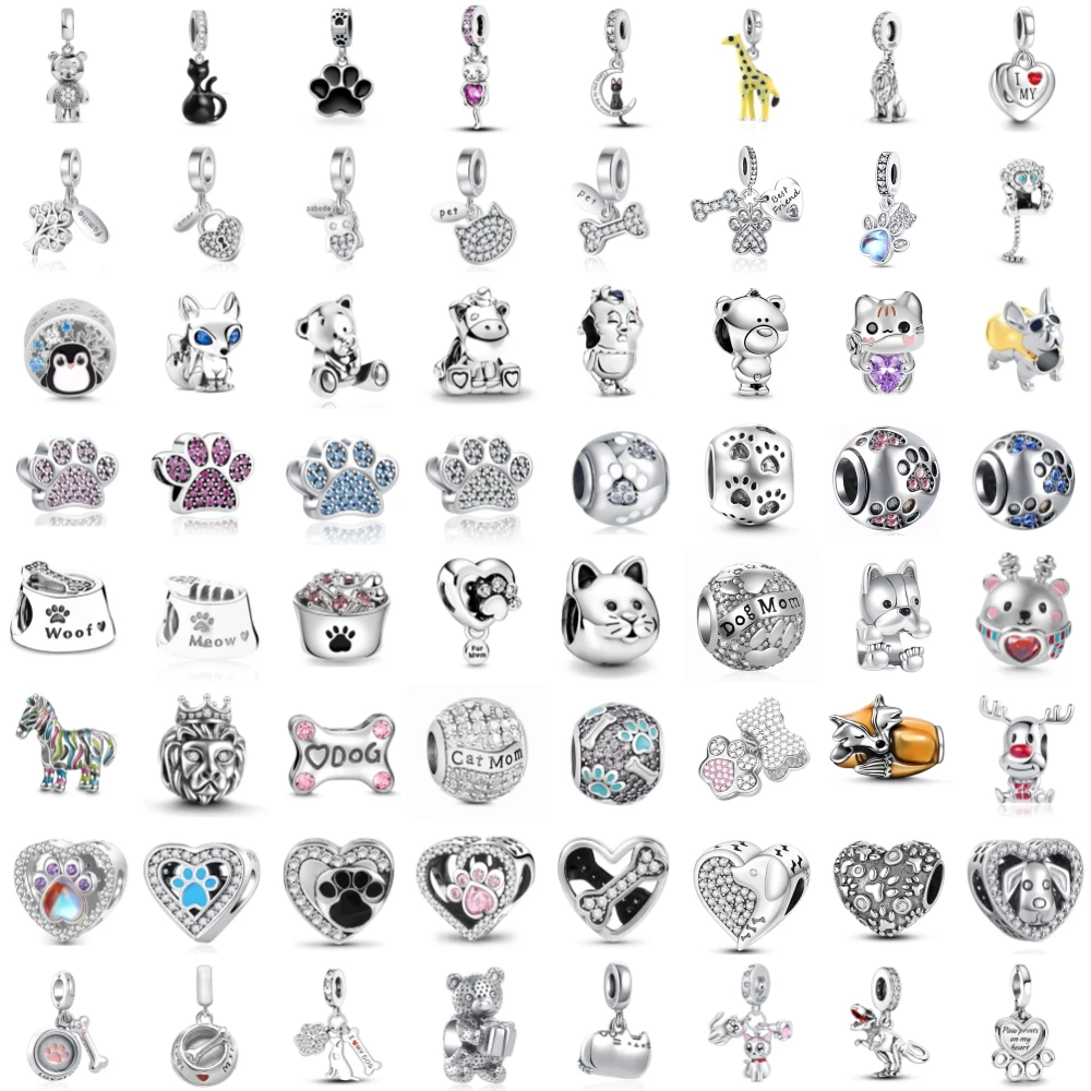 

New 925 Silver Cat's Paw Bone Bear Fox Owl Pendants Charms Beads Fit Original Bracelet Accessories DIY Jewelry For Women Love