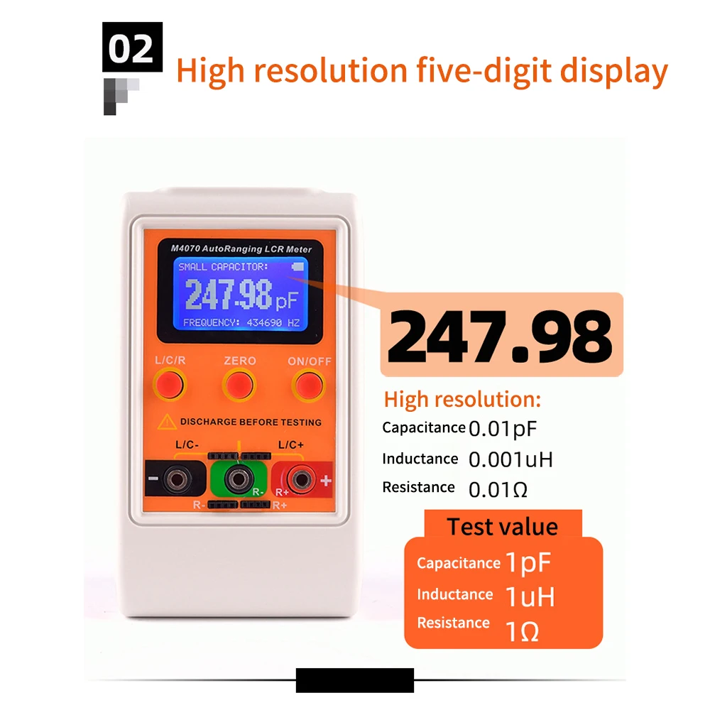 M4070 LCR Bridge Tester Capacitance Inductance Meter Automatic Range Design 0pF-100mF 100H 10MΩ 900KHz Capacitance Ohm Meter