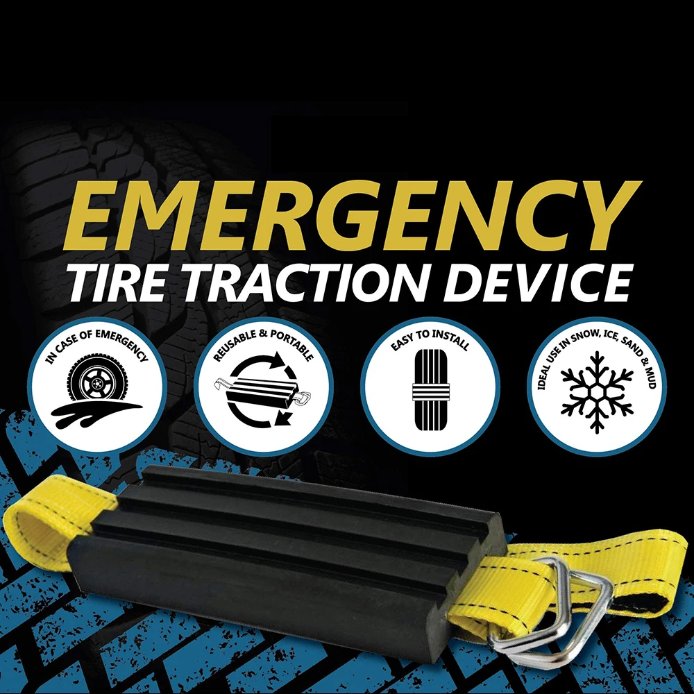 Tire Traction Device for Cars & Small SUVs Anti Skid Emergency Tire Straps to Get Unstuck from Snow, Mud, & Sand