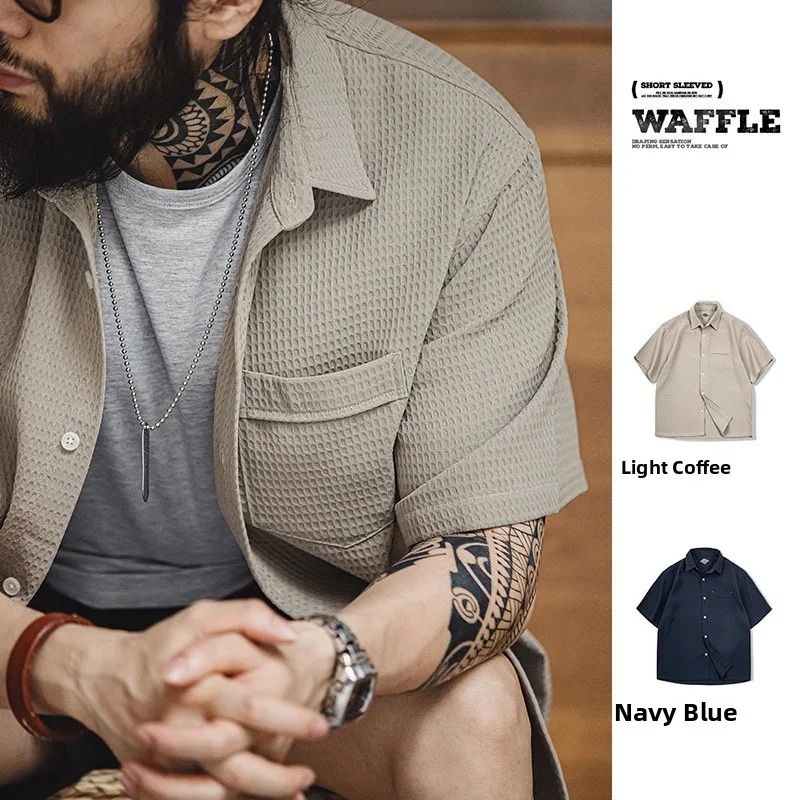 

Maden Casual American Sle Men's ort Sve irt Anti-Wrinkle Texture Breathable Summer Workwear Loose Fit Youth Faion