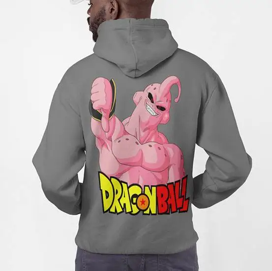 ​ ​ Черная толстовка с капюшоном Dragon Ball для мужчин Majin Buu Thumbs Up с принтом, хлопковая уличная одежда, пуловер свободного покроя, унисекс, аниме, злодей, забавный дизайн ​