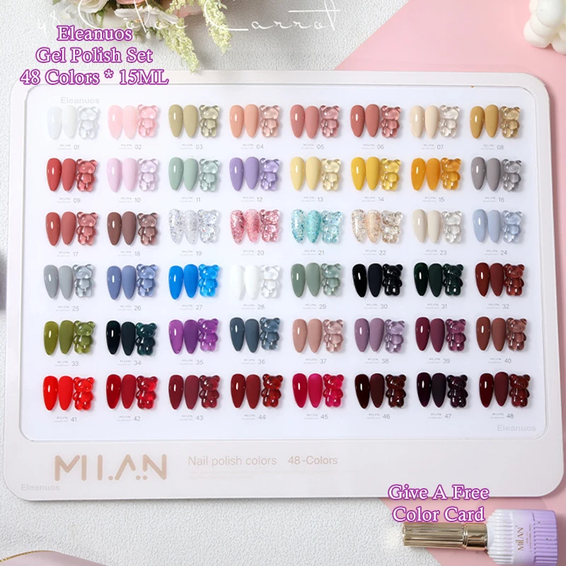Gel Nail Polish Set 48 Colors Soak Off UV LED Long Lasting Solid&Glitter Nail Art Manicure Kit Nude Red Green Blue for Salon DIY