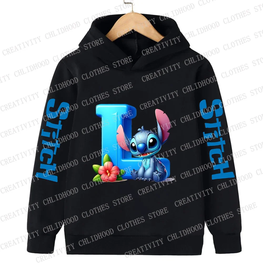 New Stitch Children Hoodies 26 English Letters ABCD Kids Pullover Casual Clothes Kid Girl Boy Cartoons Kawaii Tops Sweatshirts