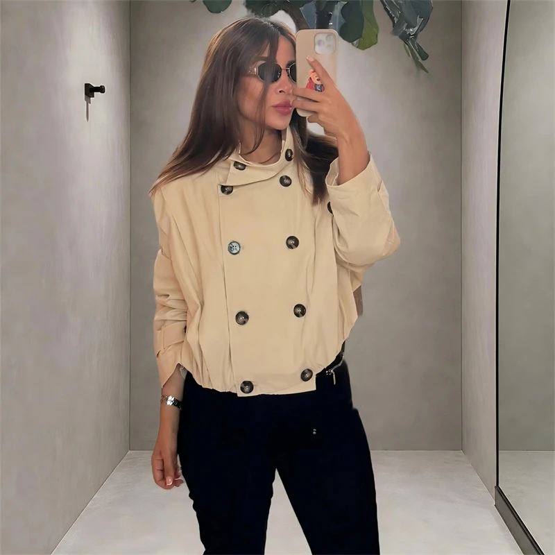 Guobioziy Women's Pleated Short Jacket 2026 Spring-Autumn New Arrival Euro-American Daily Street Casual Fashion Trend RetroStyle