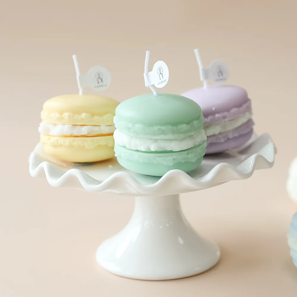 Großhandel Geschenk Macaron Kuchen Kerzen Coffe Haus Dekoration Lebensmittel Kerzen Hochzeit Dekoration Tabelle Mini Größe tropfen verschiffen