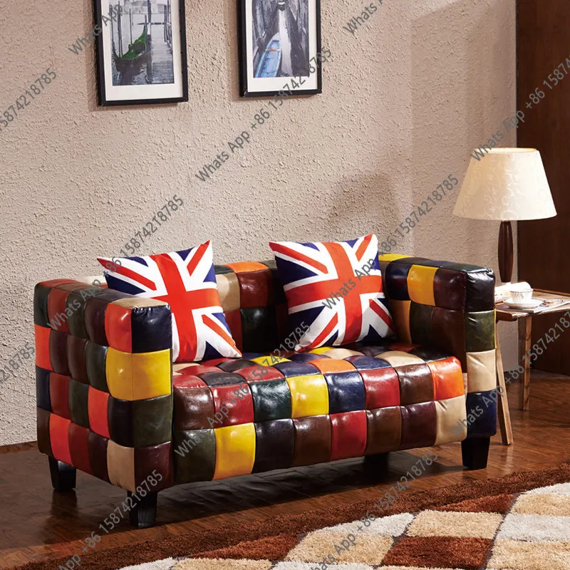 Bn Modern Simple Leather Sofa Personalized Living Room Bedroom Apartment Sofa Clothing Store Double Three Small Apartment