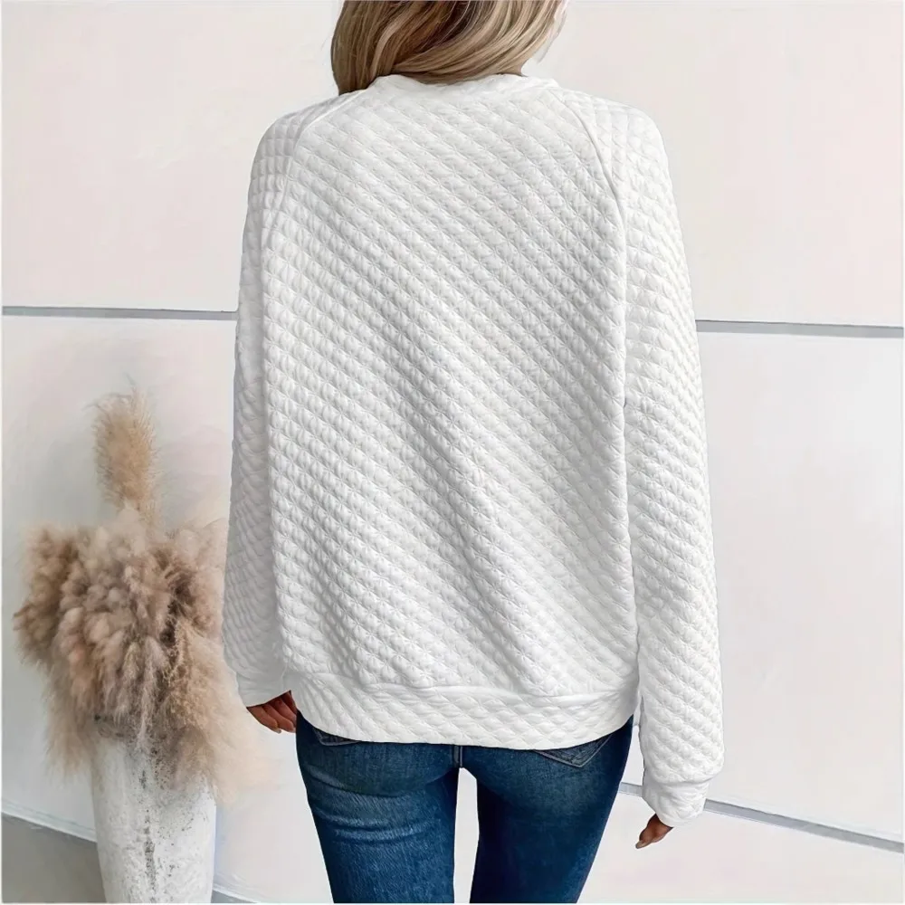 Modieuze casual wafel hoodie 2025, herfst dames effen kleur V-hals gesplitst lange mouwen dames casual sweatshirt trui