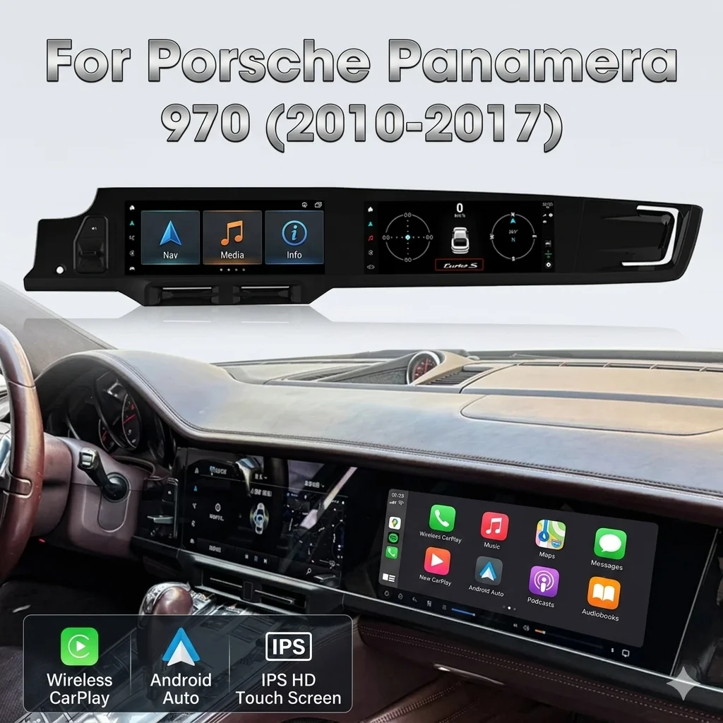 

25" Android 16 Car Radio For Porsche Panamera 970 2010-2017 Dual Screen 6G 128G 7870 Wireless CarPlay GPS IPS LHD RHD Head Unit