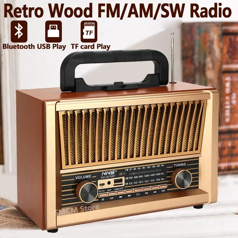 Bluetooth Wooden Home Theater Retro Bluetooth Speaker Music Soundbox Outdoor 3D Stereo Subwoofer Supports FM Radio caixa de som