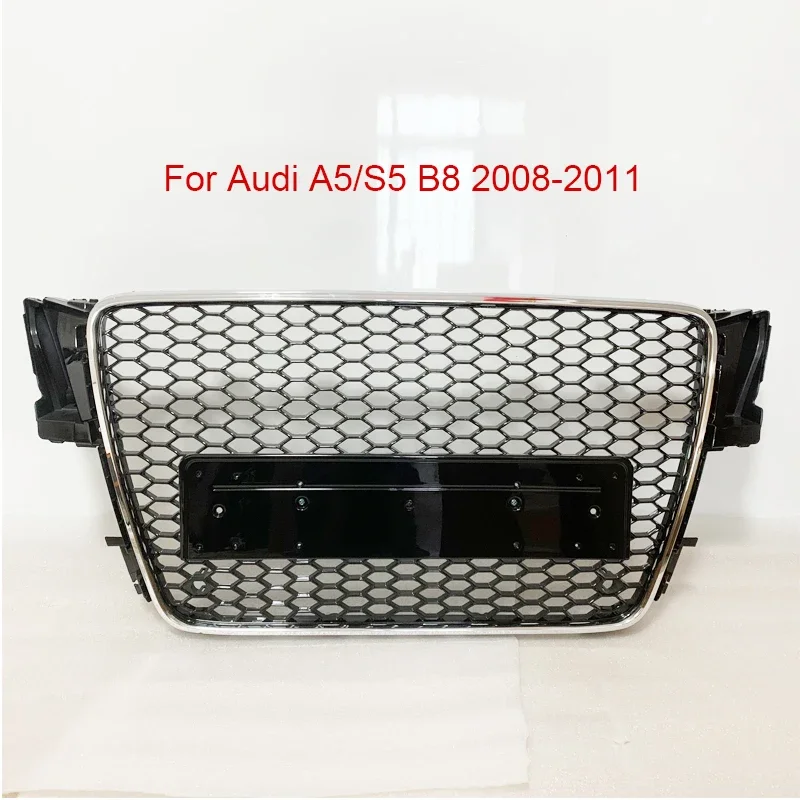 

For RS5 Style Front Sport Hex Mesh Honeycomb Hood Grill Chrome Gloss Black Fits for Audi A5/S5 B8 2008 2009 2010 2011 No Logo