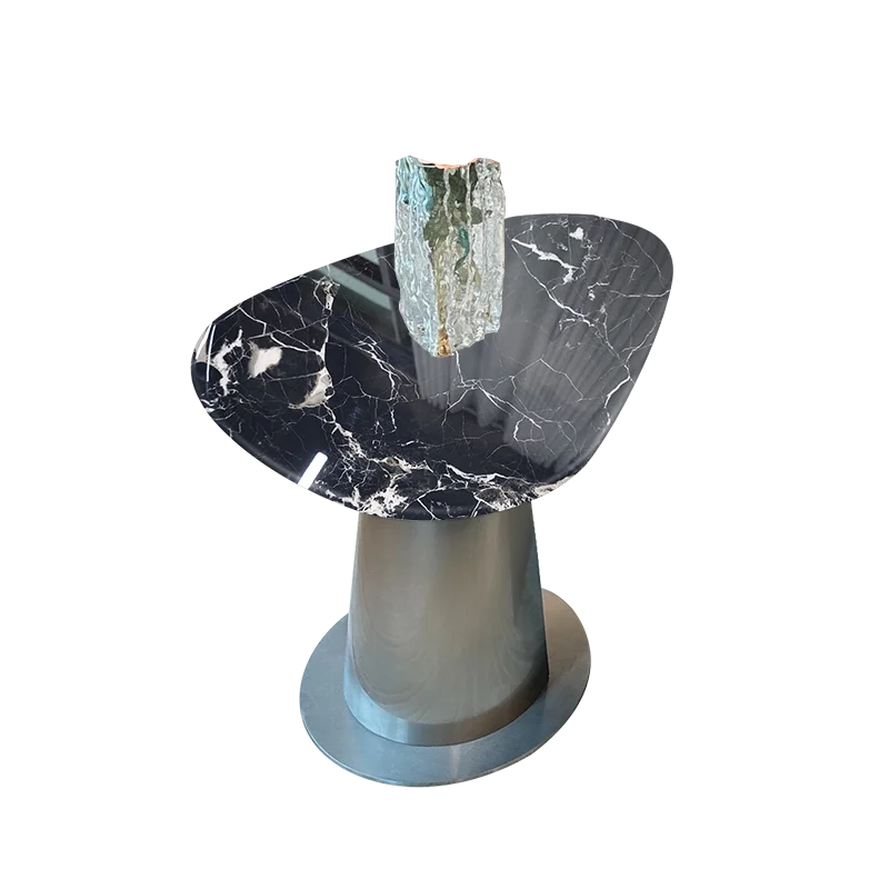 Natural Marble Coffee Table for Living Room Office, Modern Luxury Metal Base Oval Center Table