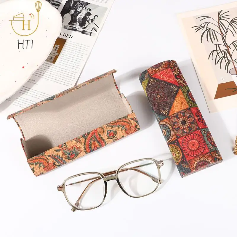 Japan Style Pressure-Resistant Antique Cork Mural Retro Glasses Case Portable Magnetic Myopia Storage Sunglassex Box For Unisex