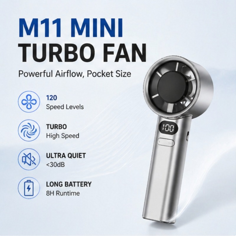  Handheld Fan High-Speed Portable Turbofan USB Rechargeable Electric Fan Digital Display 120 Speeds Infinitely Adjustable 