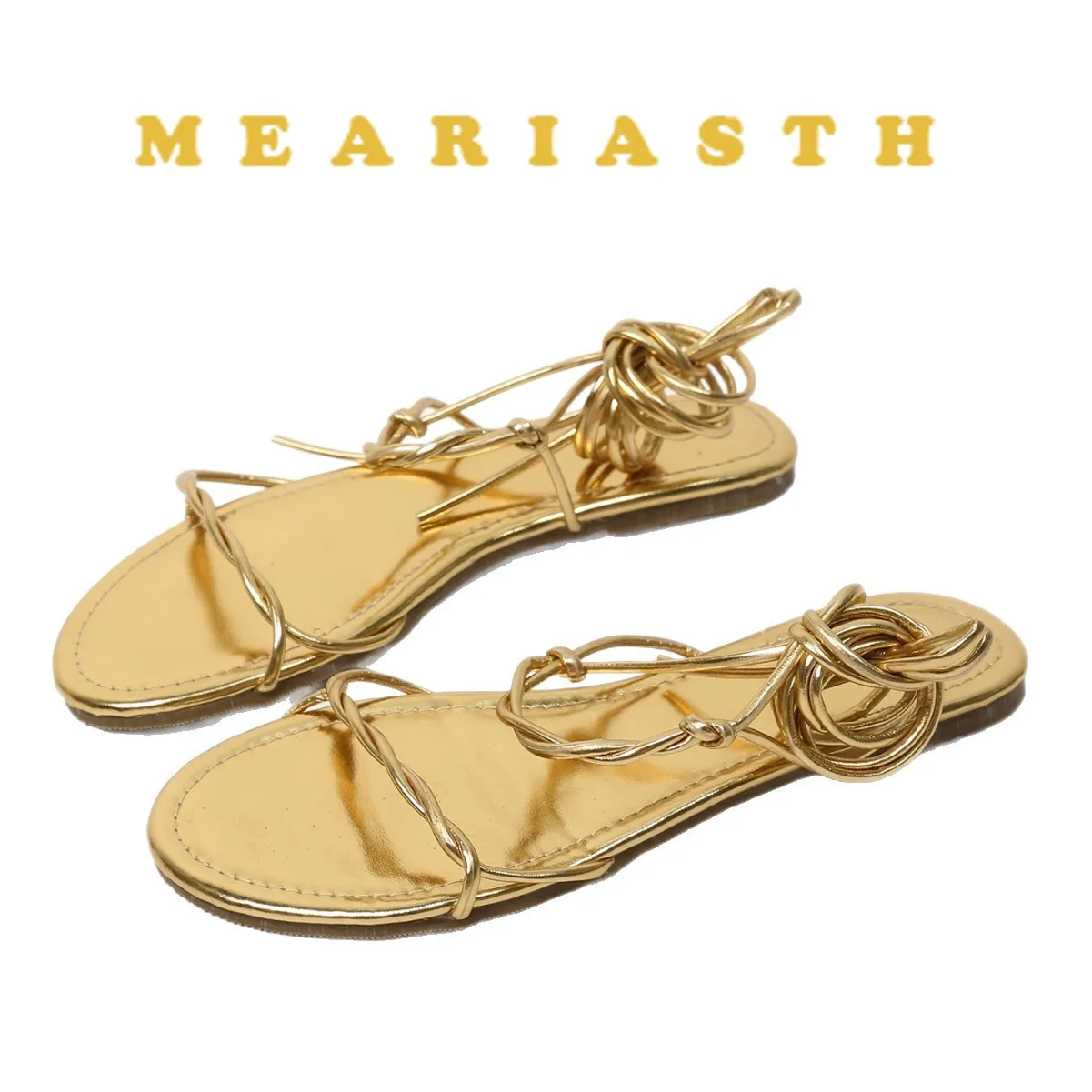 

meariasth Designer Ankle Strappy Flat Heels Women Sandals 2025 Summer Clip Toe Casual Roman Gladiator Flip Flops Shoes