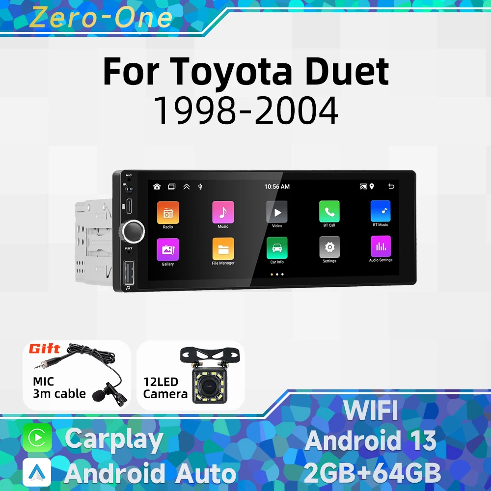 Carplay Android Auto 1 Din Radio Android Car الوسائط المتعددة لسيارة Toyota Duet 1998-2004 6.86 "شاشة وحدة رأس ستيريو Autoradio BT