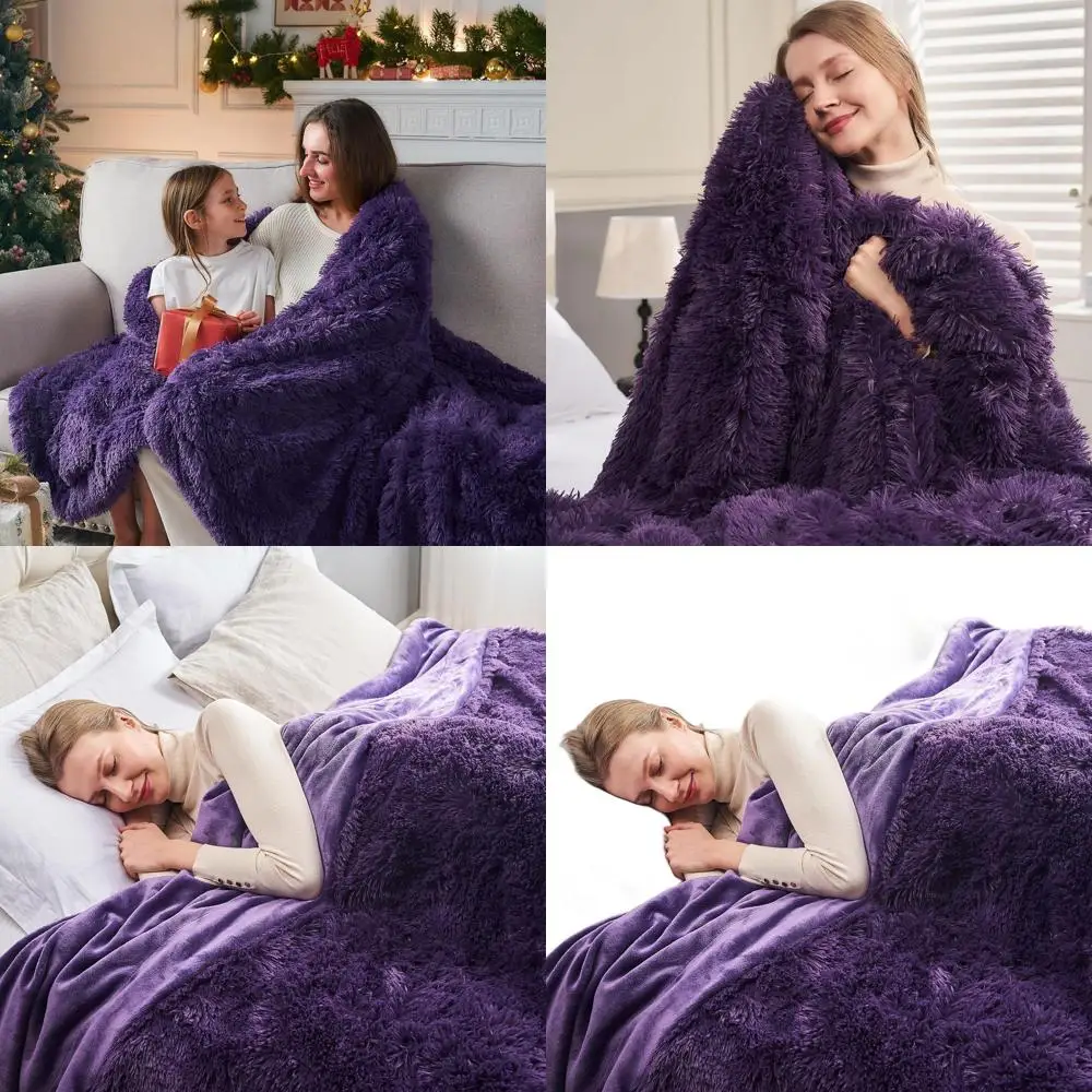 

Фиолетовое плюшевое пушистое одеяло размера «queen-size», супермягкое лохматое уютное одеяло для дивана, дивана, кровати (90x90)