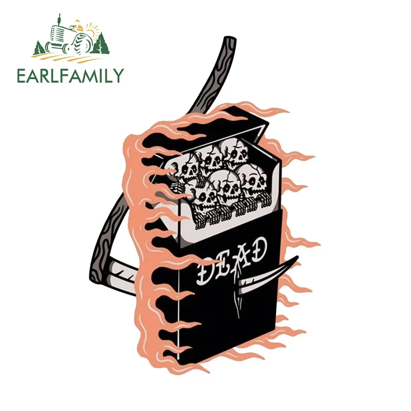 EARLFAMILY 13cm X 8.9cm For Skull Dead Sickle Cigarette Box Fire Car Stickers Cartoon Waterproof Decals Scratch-Proof Decor