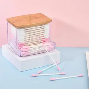 Plastikspender mit Bambusdeckel, Baumwollwatte, Badspeicherflaschen, Lagerbehälter, transparent, 1PC 10 Hauptverkaufskasse Algodon - №3