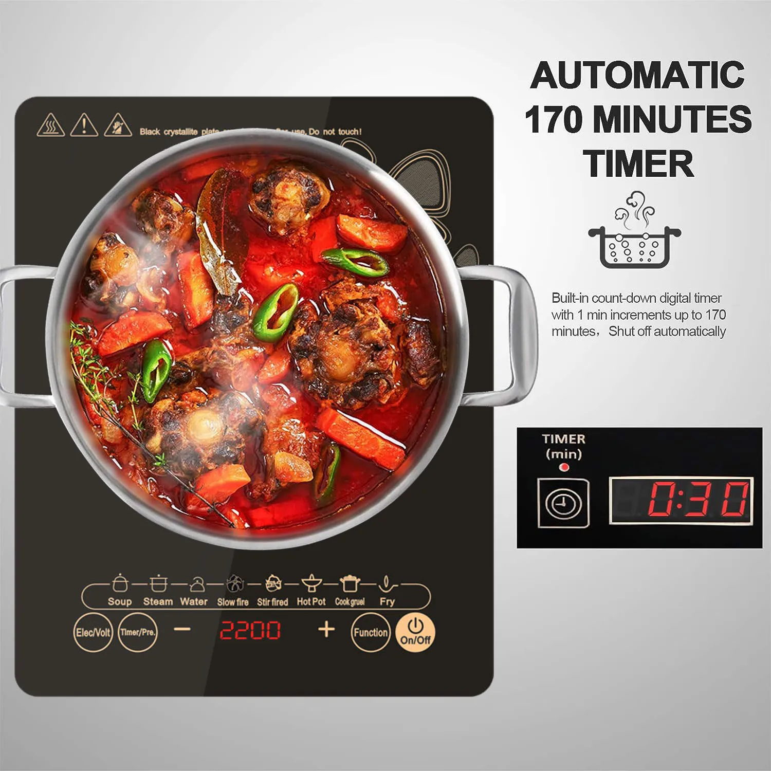 

Best 2024 Induction Cookter, 2200W Fast Heating Portable Hot Plate, 9 Power Levels Induction Burner