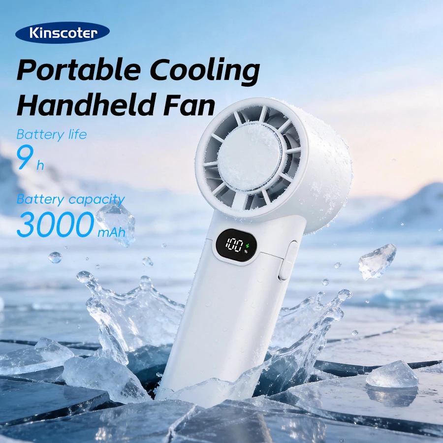KINSCOTER New Portable Cooling Handheld Fan 3000mAh Mini Rechargeable Fan 100 Wind Speed Adjustable for Home Office Outdoor