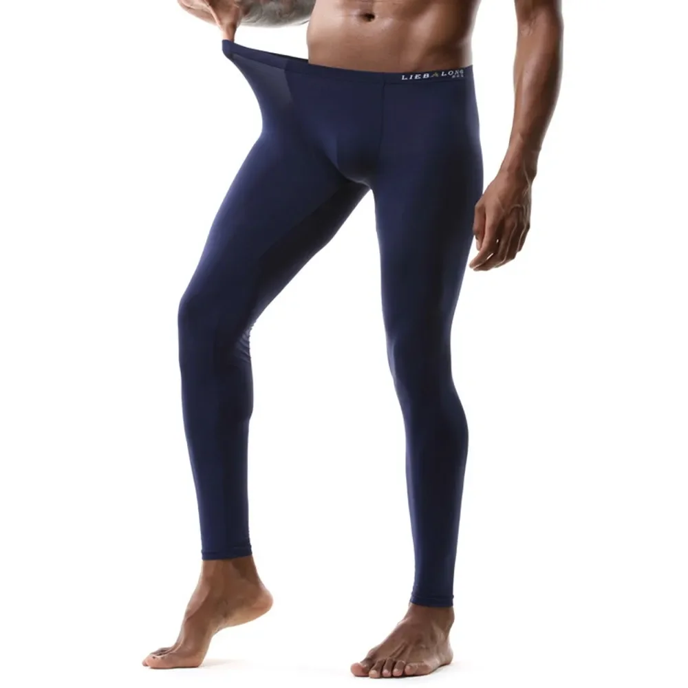 

Sexy Men Thermal Underwear Bottoms Tight-Fitting Stretch Underwear Autumn Translucent Home Pants Smooth Elasticity Leggings