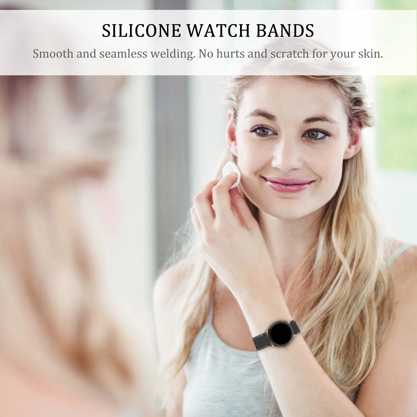 

Watch Strap Waterproof Durable Silicone Watch Band Breathable Watch Wristband for Replacement 20mm (Black with White Line)