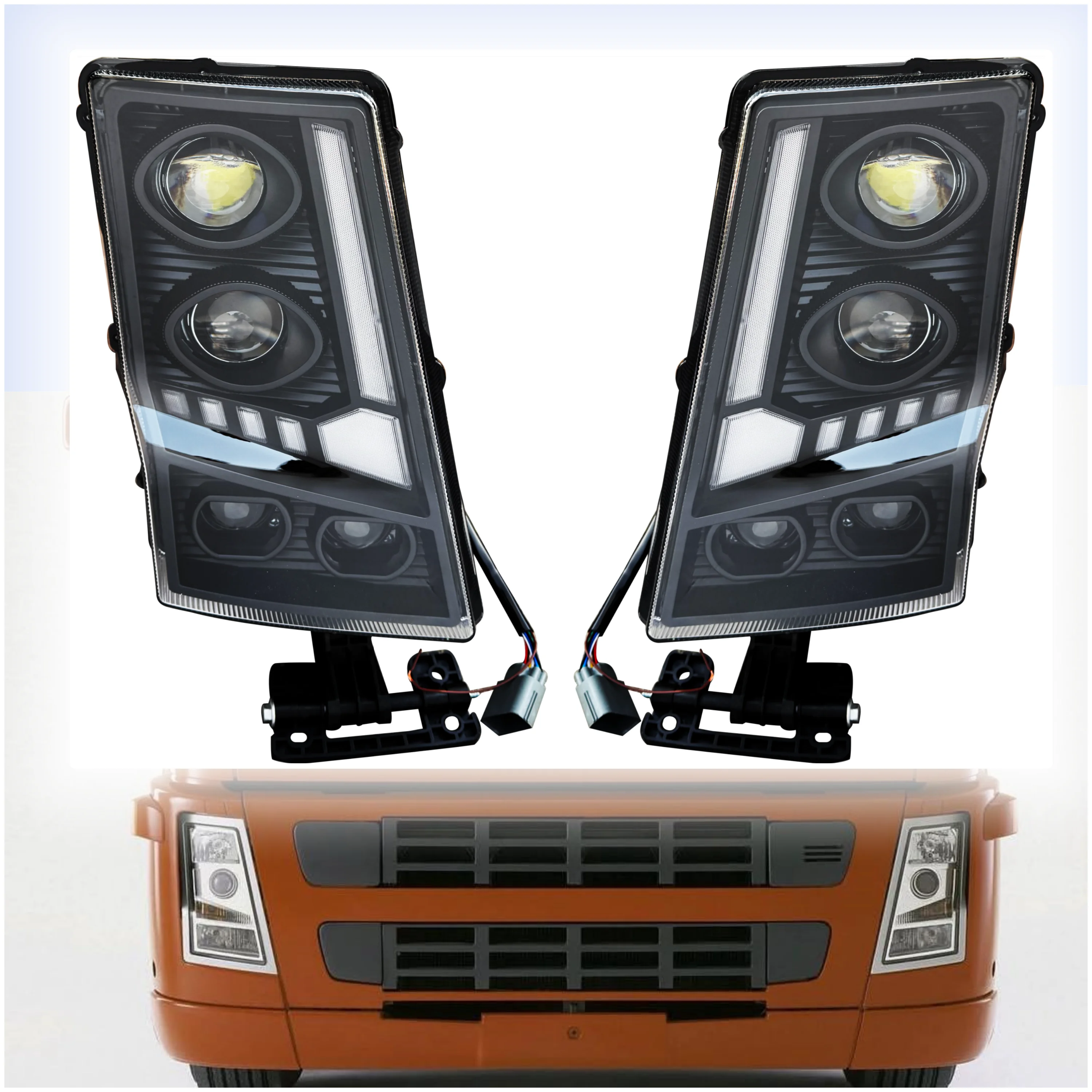 1PCS 24V Projector LED Headlight Compatible with Volvo FH12 FM12 FM380 EURO TRUCK With Four LED Lens