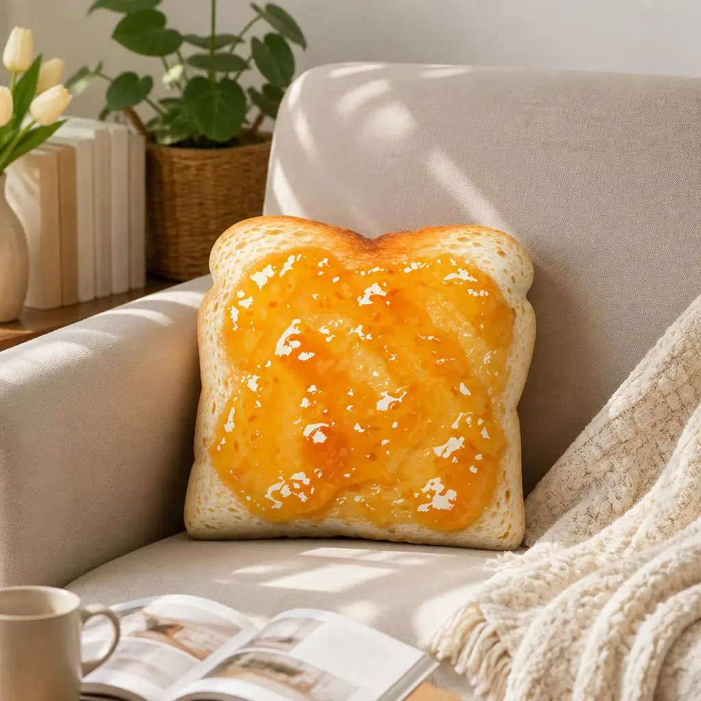 Toast Shaped Throw Pillow Jam on Bread Cushion Stuffed Decorative Pillow Cute Breakfast Food Home Decor Sofa Accent Gift