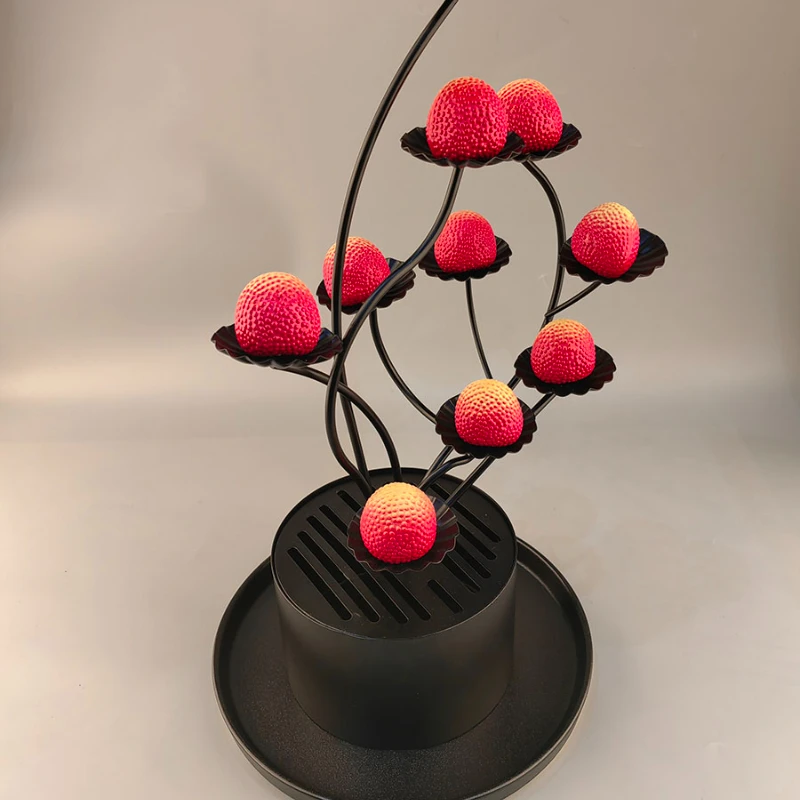 

Chinese style dry ice flower tree hotel, club bar, beautiful litchi Shrimp balls dessert combination tableware