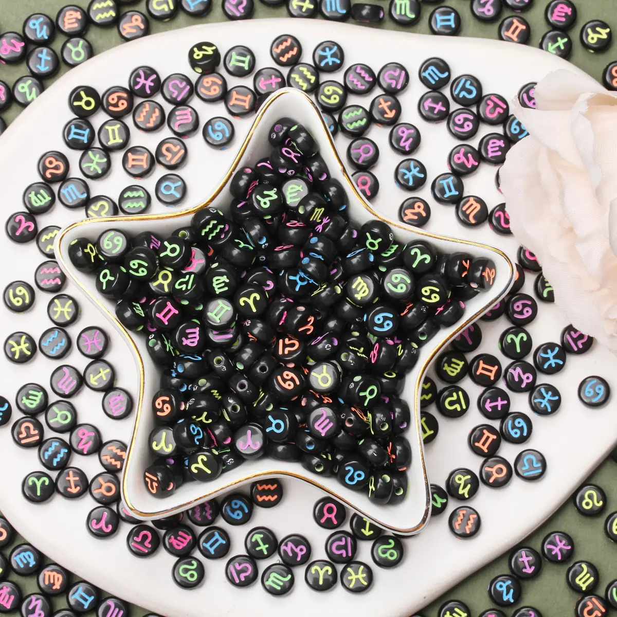 40Pcs/set 7mm Ramdom Mix Twelve Constellations Loose Bead For Jewelry Making Spacer Acrylic Pendant Bracelet Birthday Gift