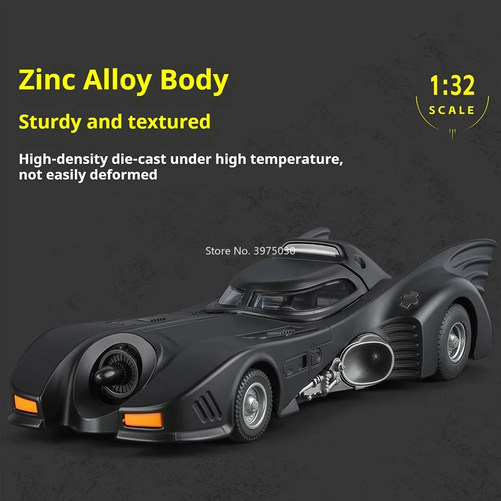 1:32 aleación Diecast Batmobile 1989 coches juguetes modelos con música ligera coche deportivo en miniatura rueda tirar hacia atrás vehículos modelo ornamento
