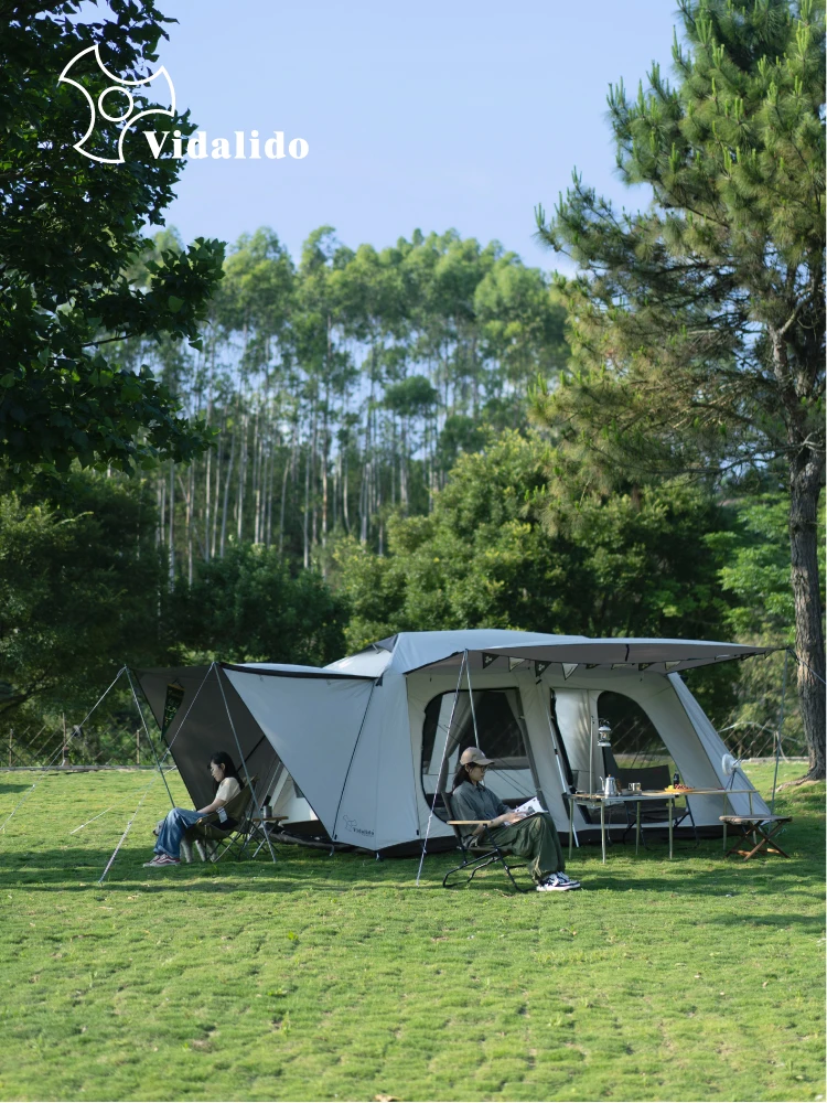 

Vidalido Large Size 2bedroom 1living Room 5-8People Camping Villa Tent Rainproof Sunscreen Outdoor Aluminum Alloy Glaming Wigwam