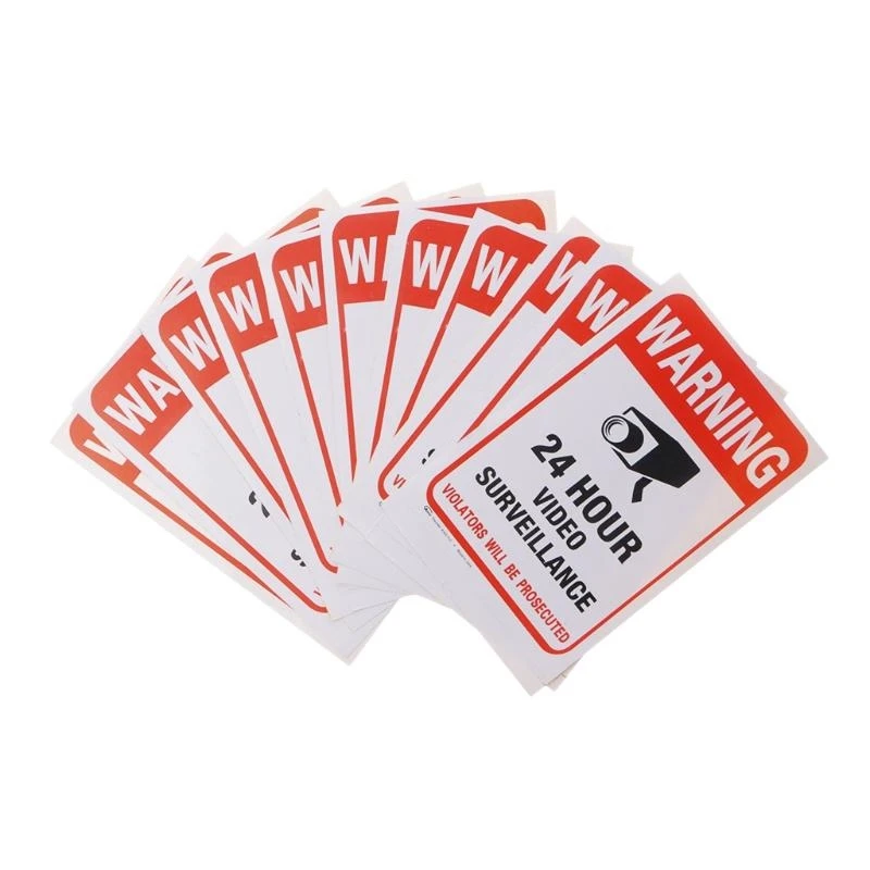 10pcs/lot Waterproof PVC CCTV Video Security Sticker Warning Signs