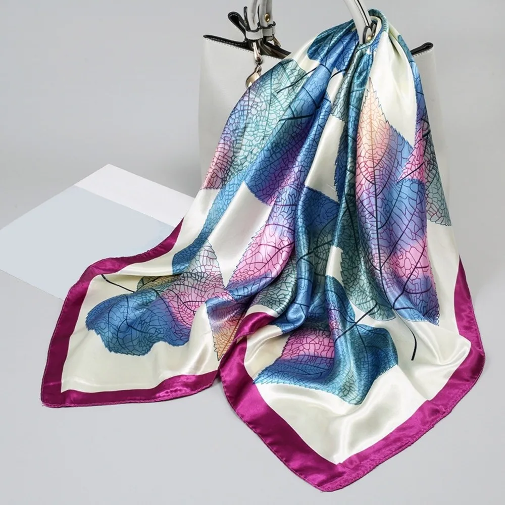 

Fashion 90*90cm Women Square Scarf Flower Printed Luxury Hip Hop Head Scarf Imitation Satin Silk Handkerchief