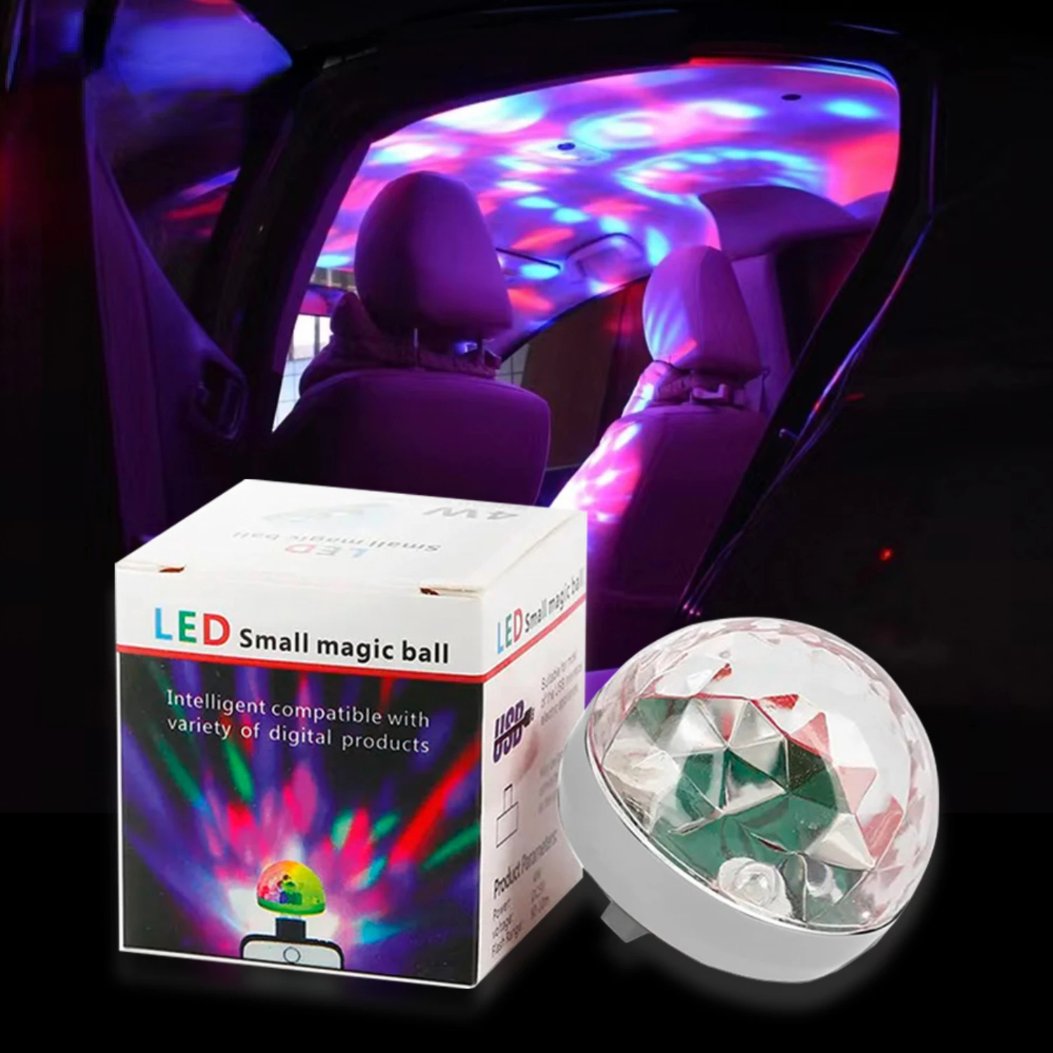 

Portable 2PCS Mini USB Car Magic Ball DJ Disco Sound Activated Strobe Effect Light Lamp - Create Festive Holiday Atmosphere for